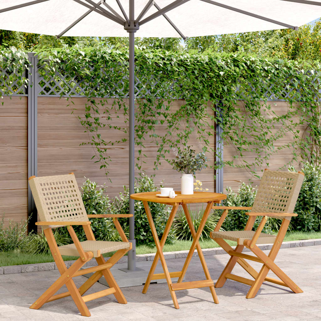 Set da Bistrot 3 pz Beige in Polyrattan e Legno Massello | homemem39
