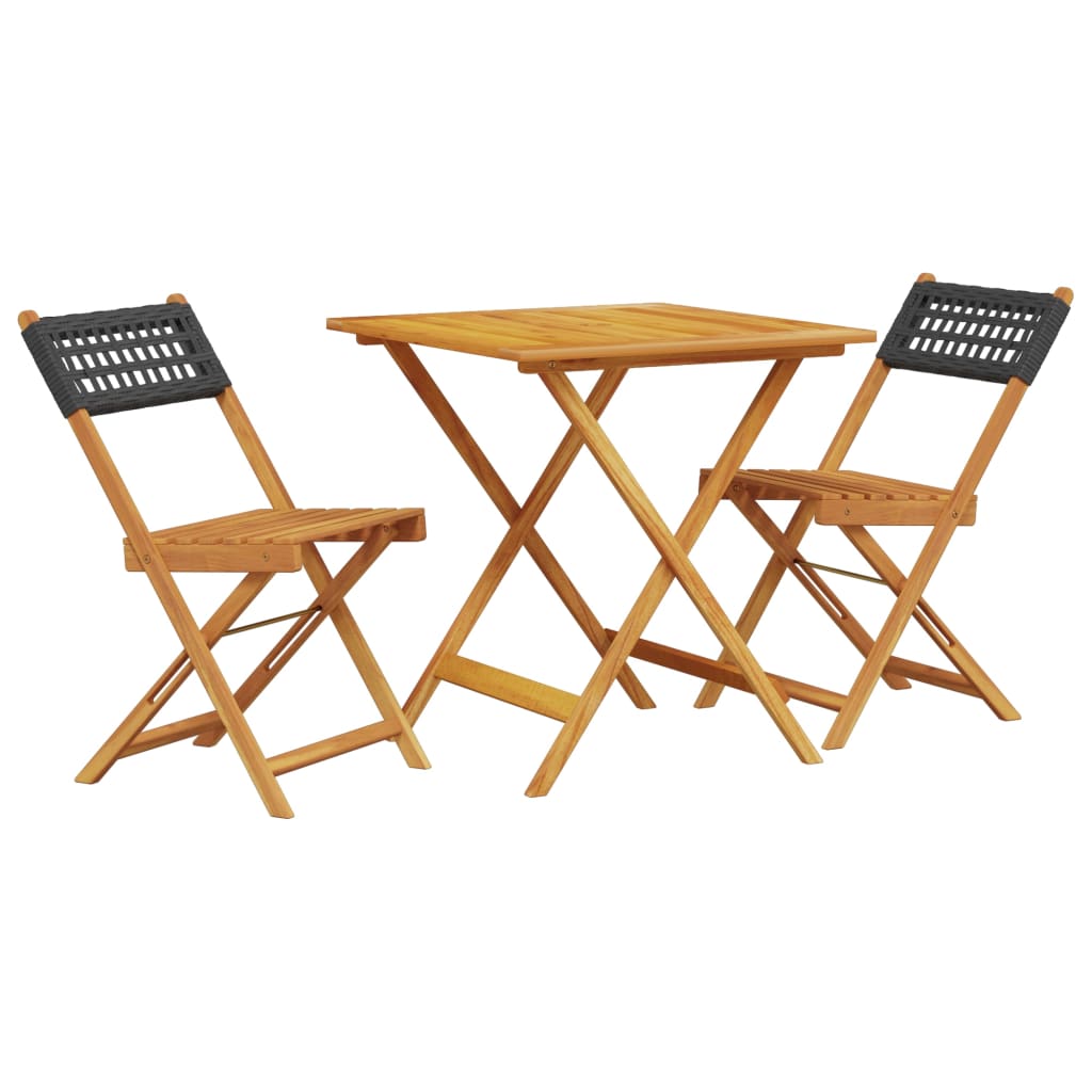 Set da Bistrot 3 pz Nero in Polyrattan e Legno Massello | homemem39