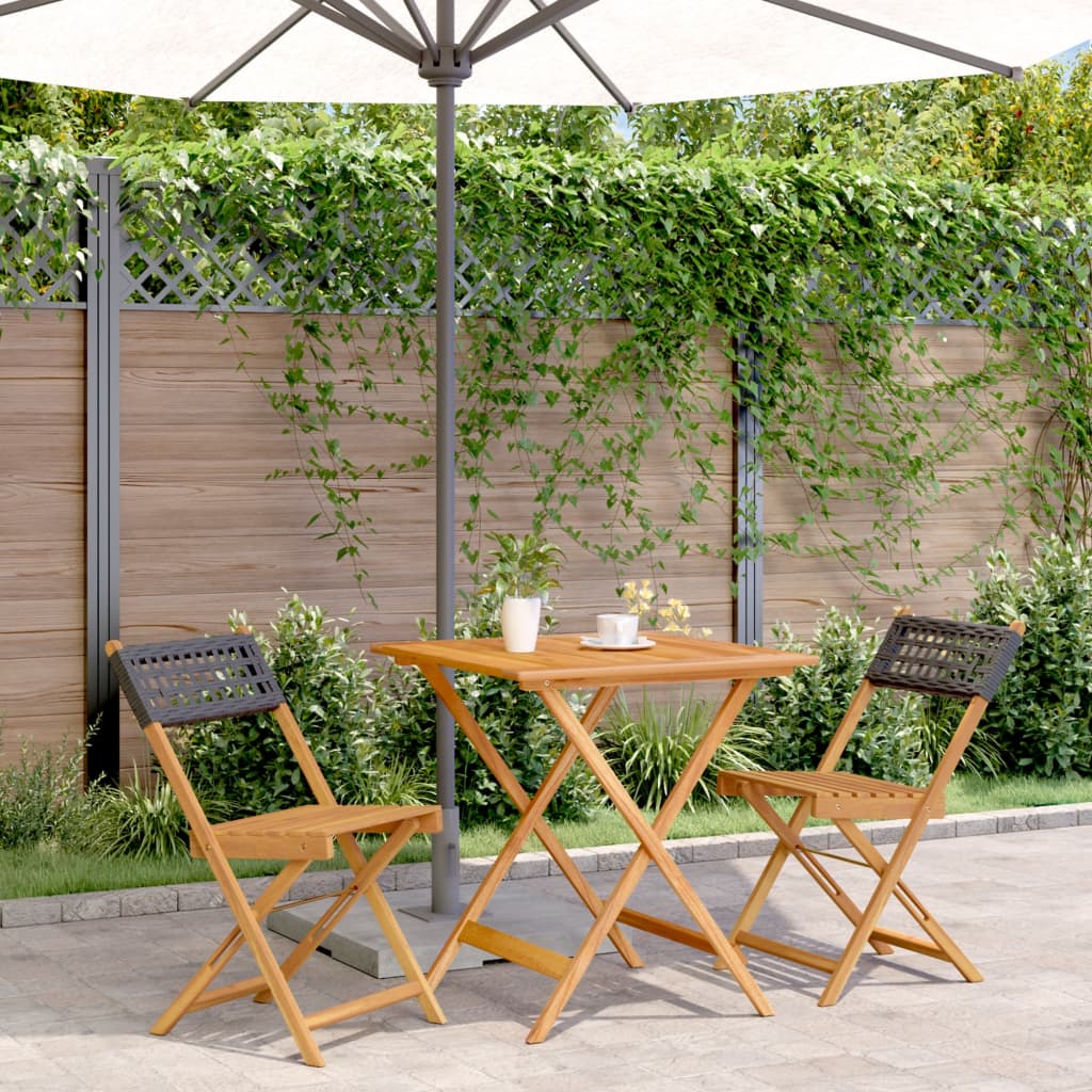 Set da Bistrot 3 pz Nero in Polyrattan e Legno Massello | homemem39