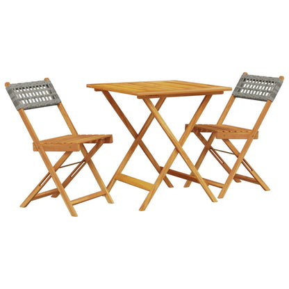 Set da Bistrot 3 pz Grigio in Polyrattan e Legno Massello | homemem39