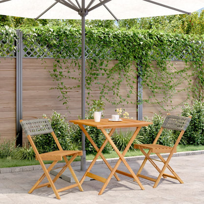 Set da Bistrot 3 pz Grigio in Polyrattan e Legno Massello - homemem39