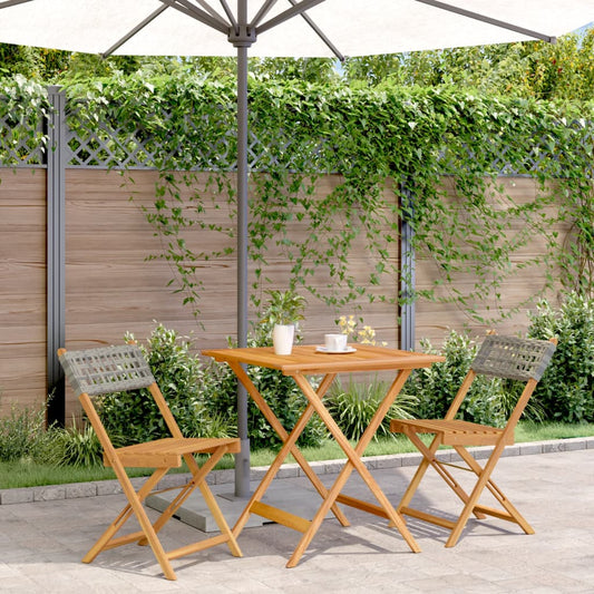 Set da Bistrot 3 pz Grigio in Polyrattan e Legno Massello - homemem39