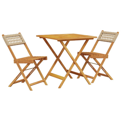 Set da Bistrot 3 pz Beige in Polyrattan e Legno Massello | homemem39