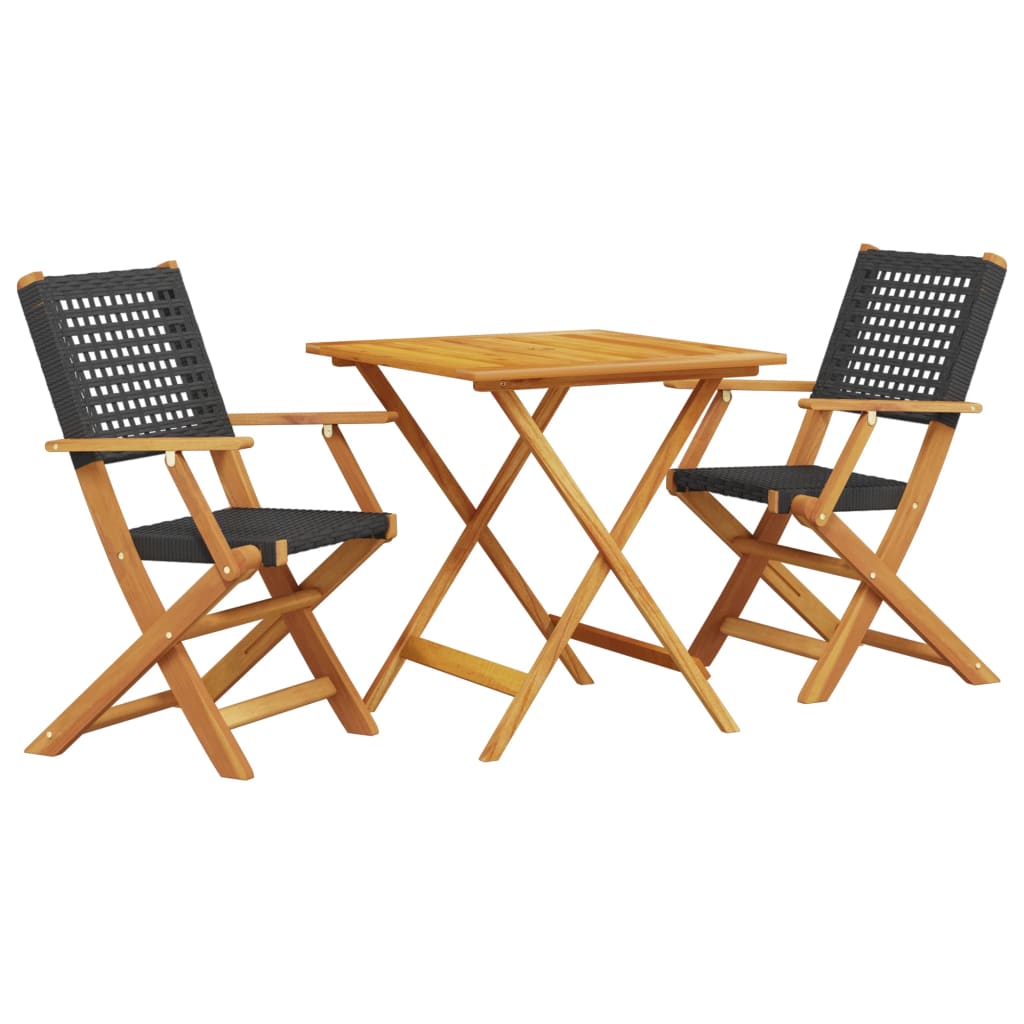 Set da Bistrot 3 pz Nero in Polyrattan e Legno Massello - homemem39
