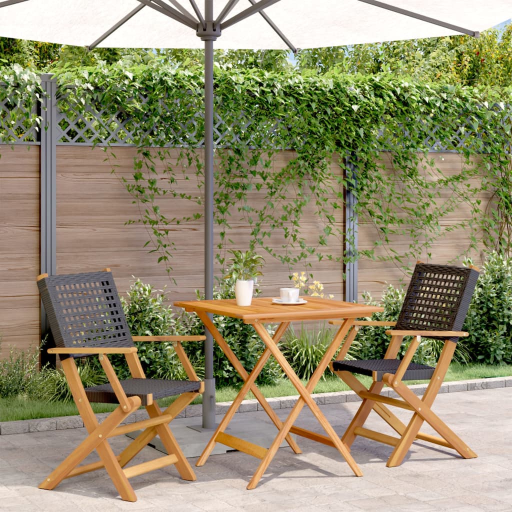 Set da Bistrot 3 pz Nero in Polyrattan e Legno Massello - homemem39