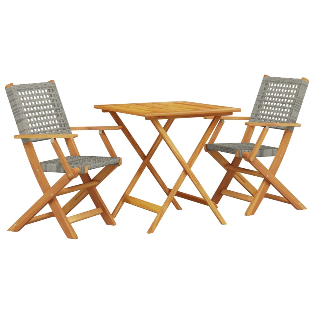 Set da Bistrot 3 pz Grigio in Polyrattan e Legno Massello - homemem39