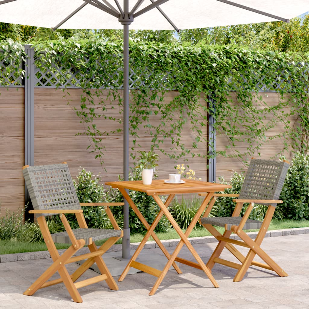 Set da Bistrot 3 pz Grigio in Polyrattan e Legno Massello | homemem39