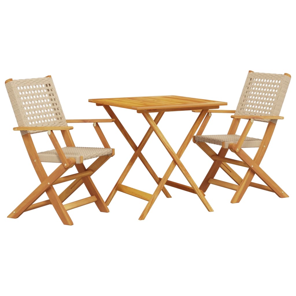 Set da Bistrot 3 pz Beige in Polyrattan e Legno Massello | homemem39