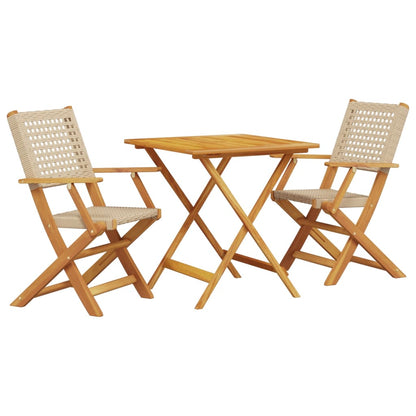Set da Bistrot 3 pz Beige in Polyrattan e Legno Massello | homemem39