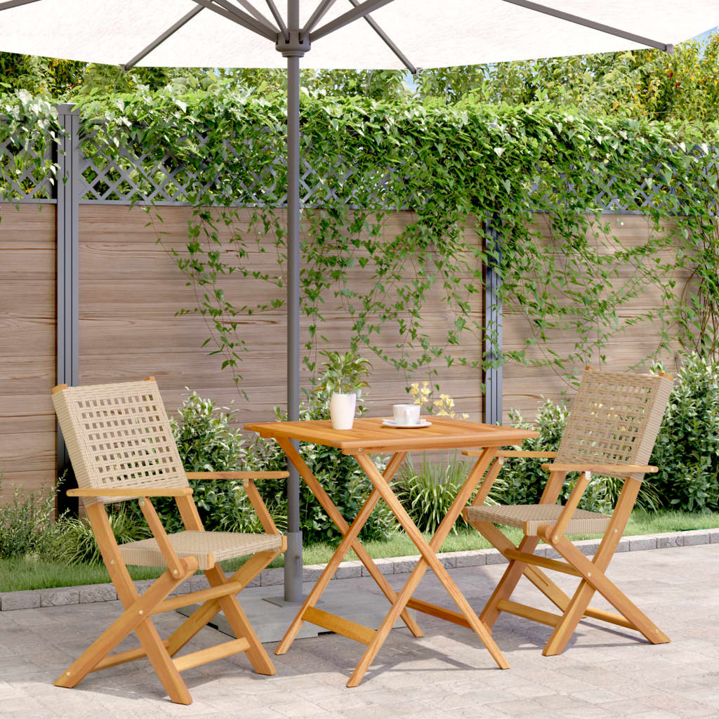 Set da Bistrot 3 pz Beige in Polyrattan e Legno Massello | homemem39