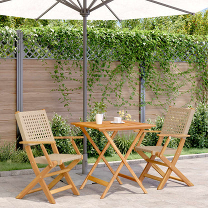 Set da Bistrot 3 pz Beige in Polyrattan e Legno Massello | homemem39