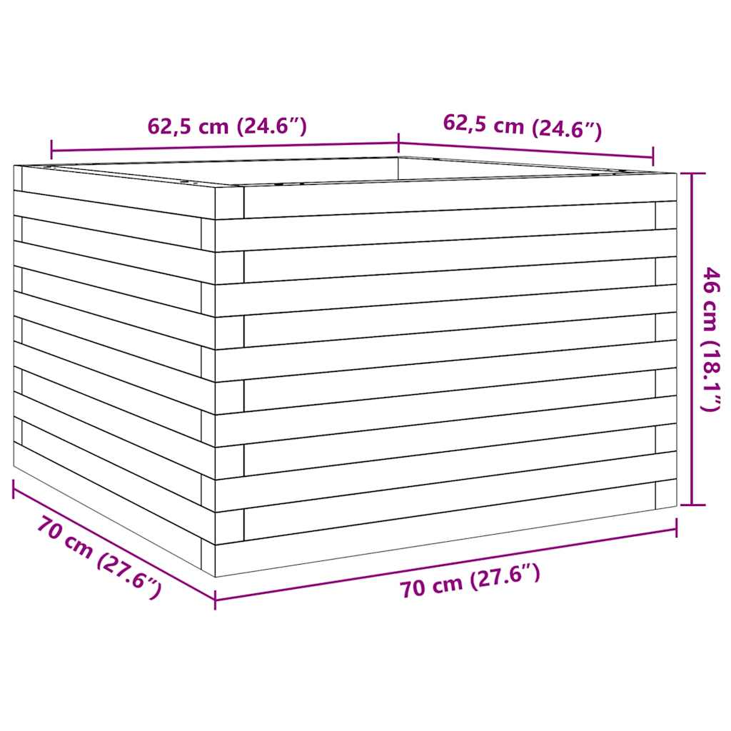 Fioriera Giardino Marrone Cera 70x70x46 cm Legno Massello Pino - homemem39