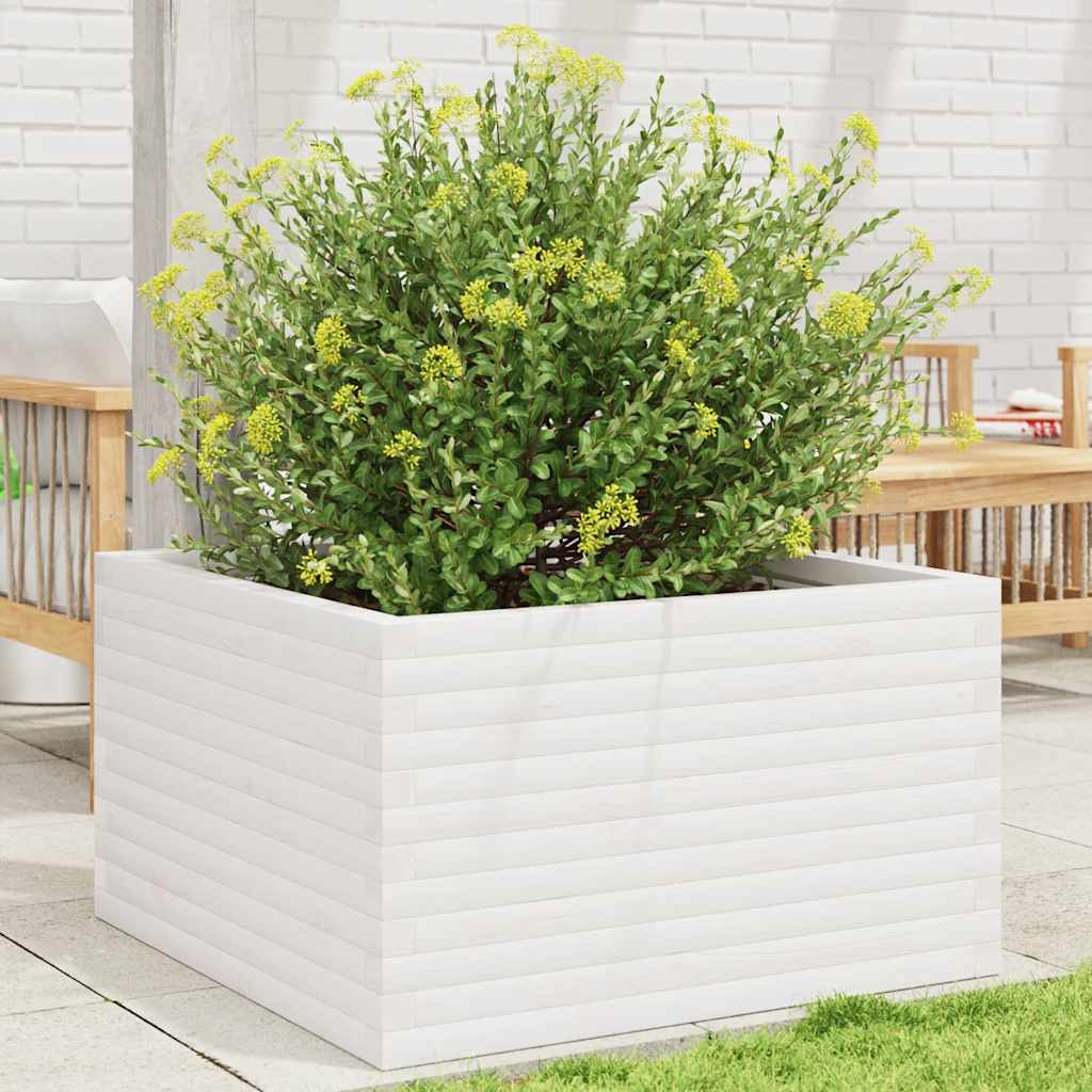 Fioriera da Giardino Bianca 80x80x46 cm Legno Massello di Pino - homemem39