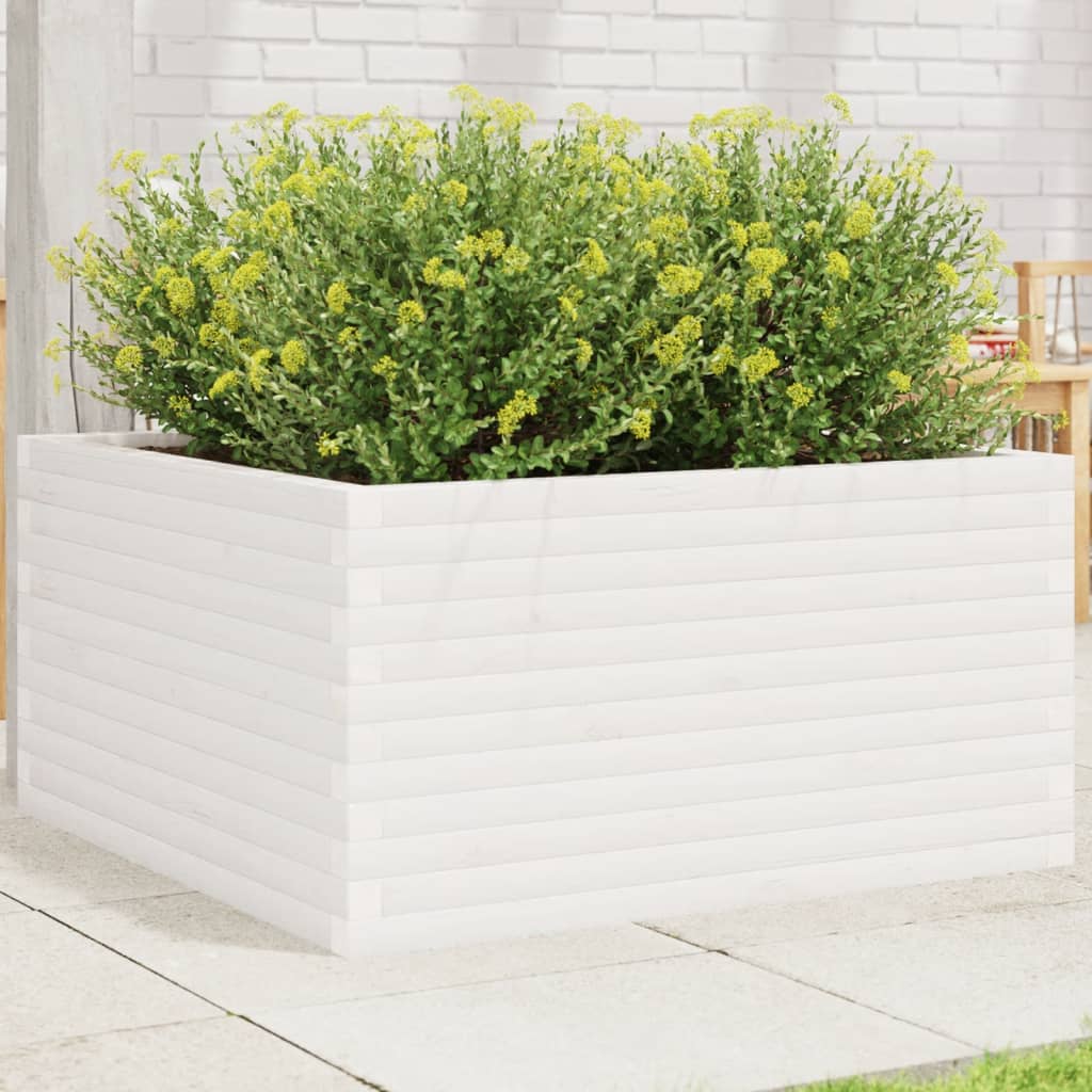Fioriera da Giardino Bianca 90x90x46 cm Legno Massello di Pino | homemem39