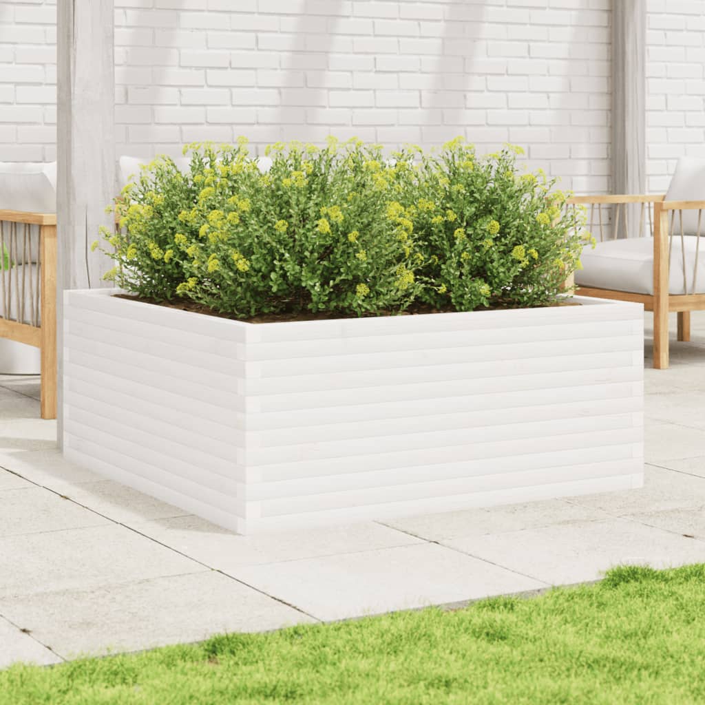 Fioriera da Giardino Bianca 110x110x46cm Legno Massello di Pino | homemem39