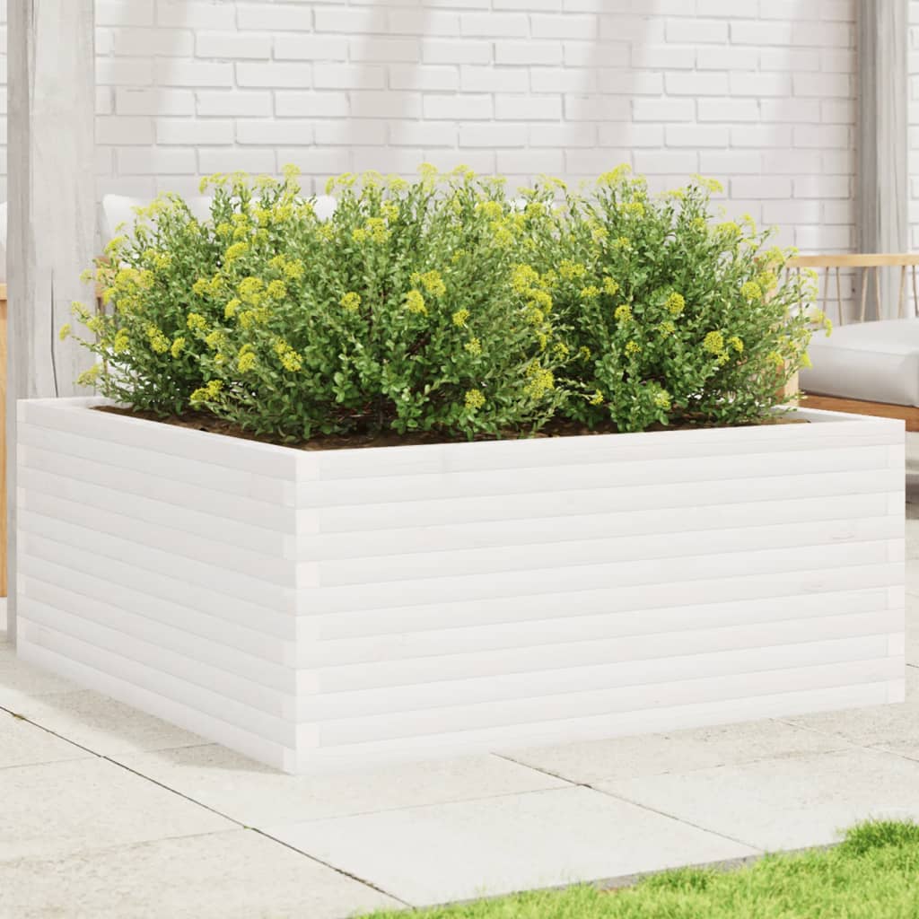 Fioriera da Giardino Bianca 110x110x46cm Legno Massello di Pino | homemem39