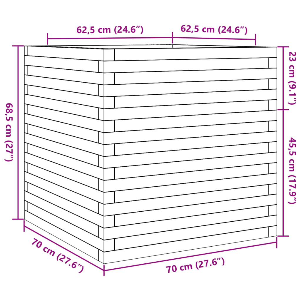 Fioriera Giardino Marrone Cera 70x70x68,5cm Legno Massello Pino | homemem39
