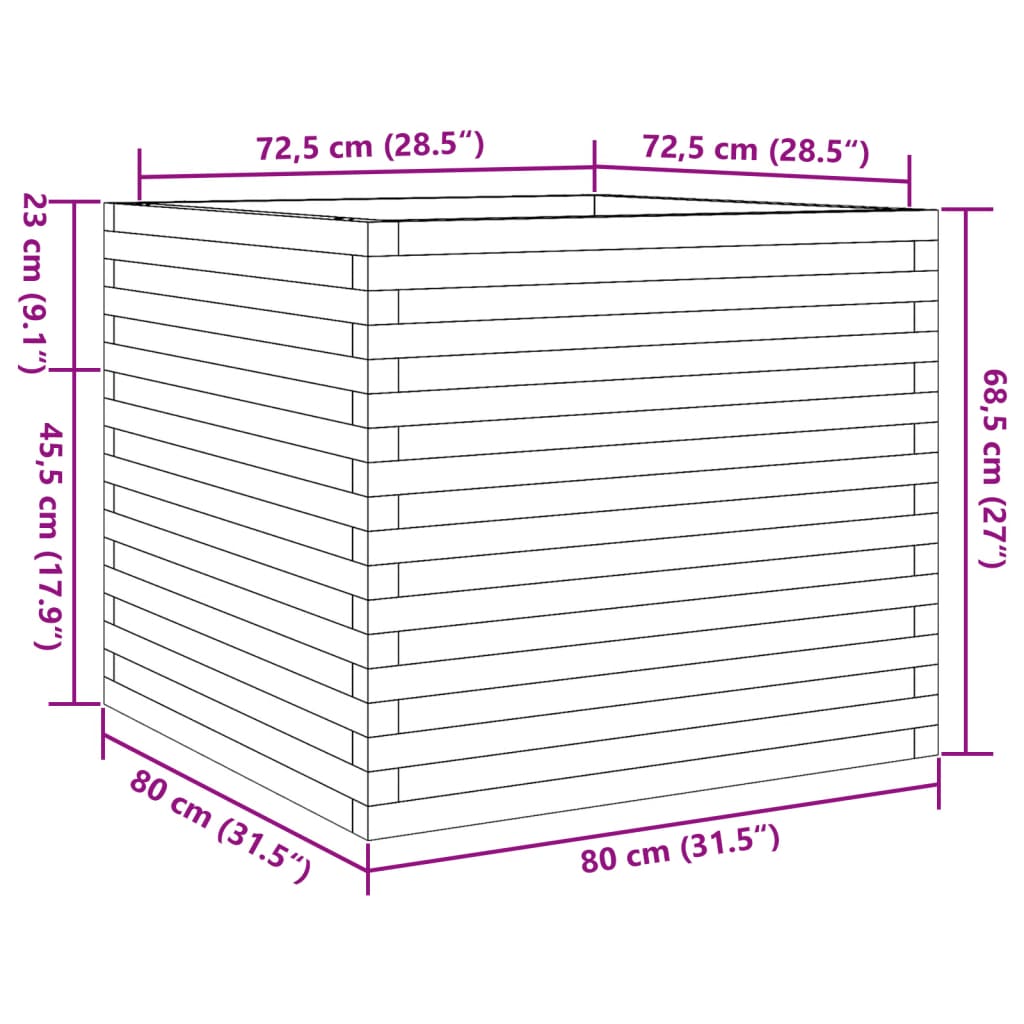 Fioriera Giardino Marrone Cera 80x80x68,5cm Legno Massello Pino | homemem39