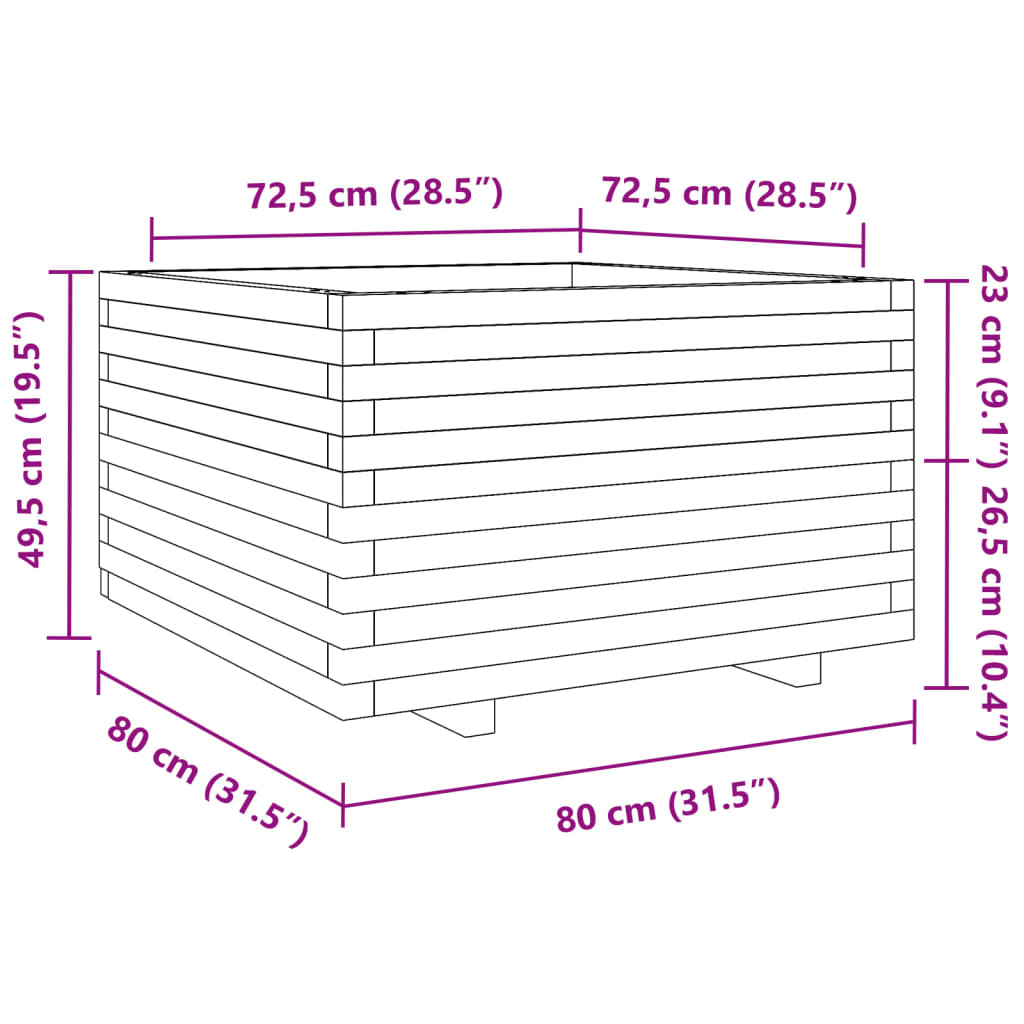 Fioriera da Giardino 80x80x49,5 cm in Legno Massello di Pino - homemem39
