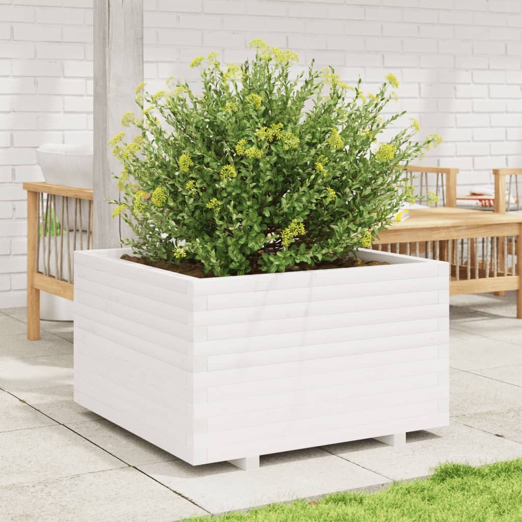 Fioriera da Giardino Bianca 80x80x49,5cm Legno Massello di Pino | homemem39
