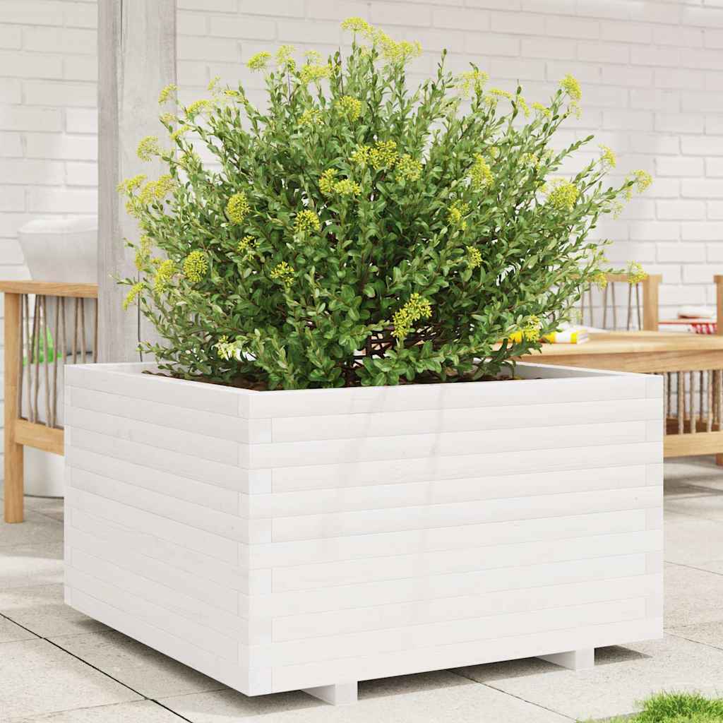 Fioriera da Giardino Bianca 80x80x49,5cm Legno Massello di Pino | homemem39