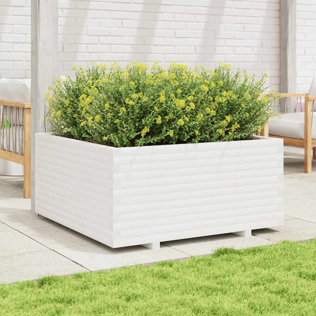 Fioriera da Giardino Bianca 100x100x49,5 Legno Massello di Pino | homemem39