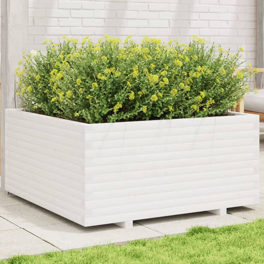 Fioriera da Giardino Bianca 100x100x49,5 Legno Massello di Pino