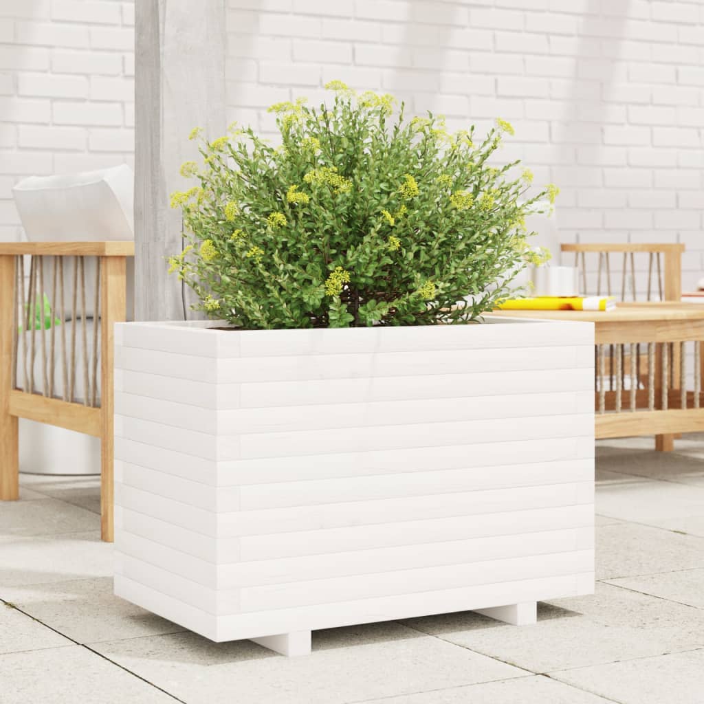 Fioriera da Giardino Bianca 70x40x49,5cm Legno Massello di Pino | homemem39