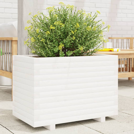 Fioriera da Giardino Bianca 70x40x49,5cm Legno Massello di Pino | homemem39