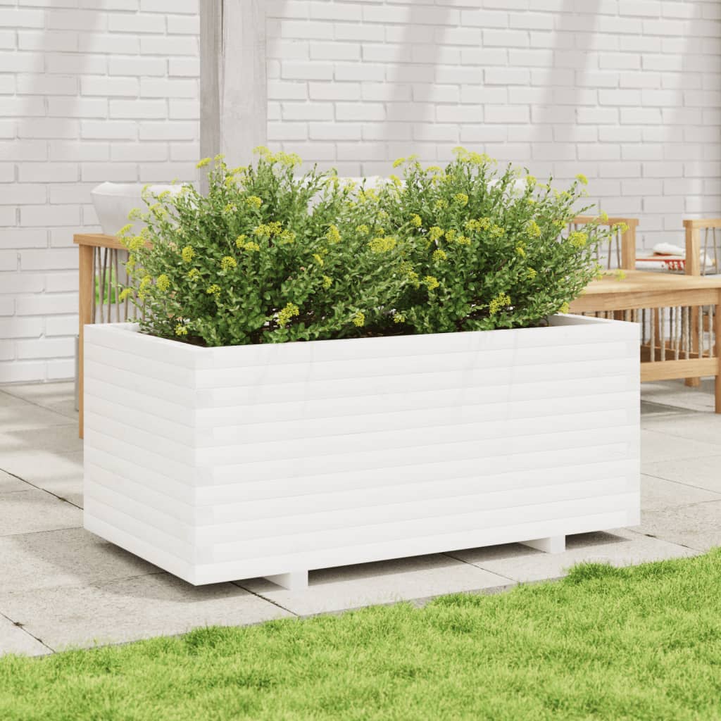 Fioriera da Giardino Bianca 110x60x49,5 cm Legno Massello Pino - homemem39