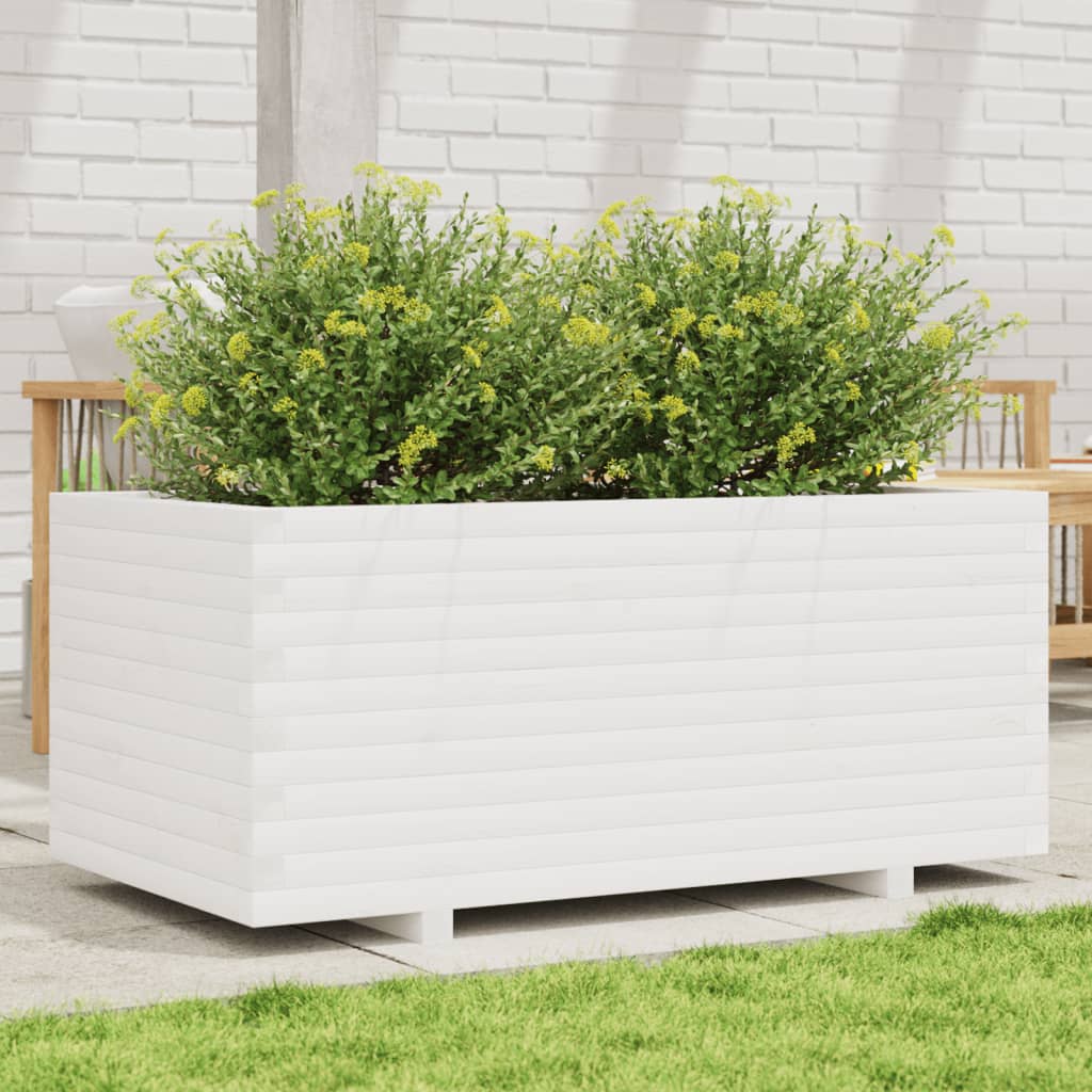Fioriera da Giardino Bianca 110x60x49,5 cm Legno Massello Pino - homemem39