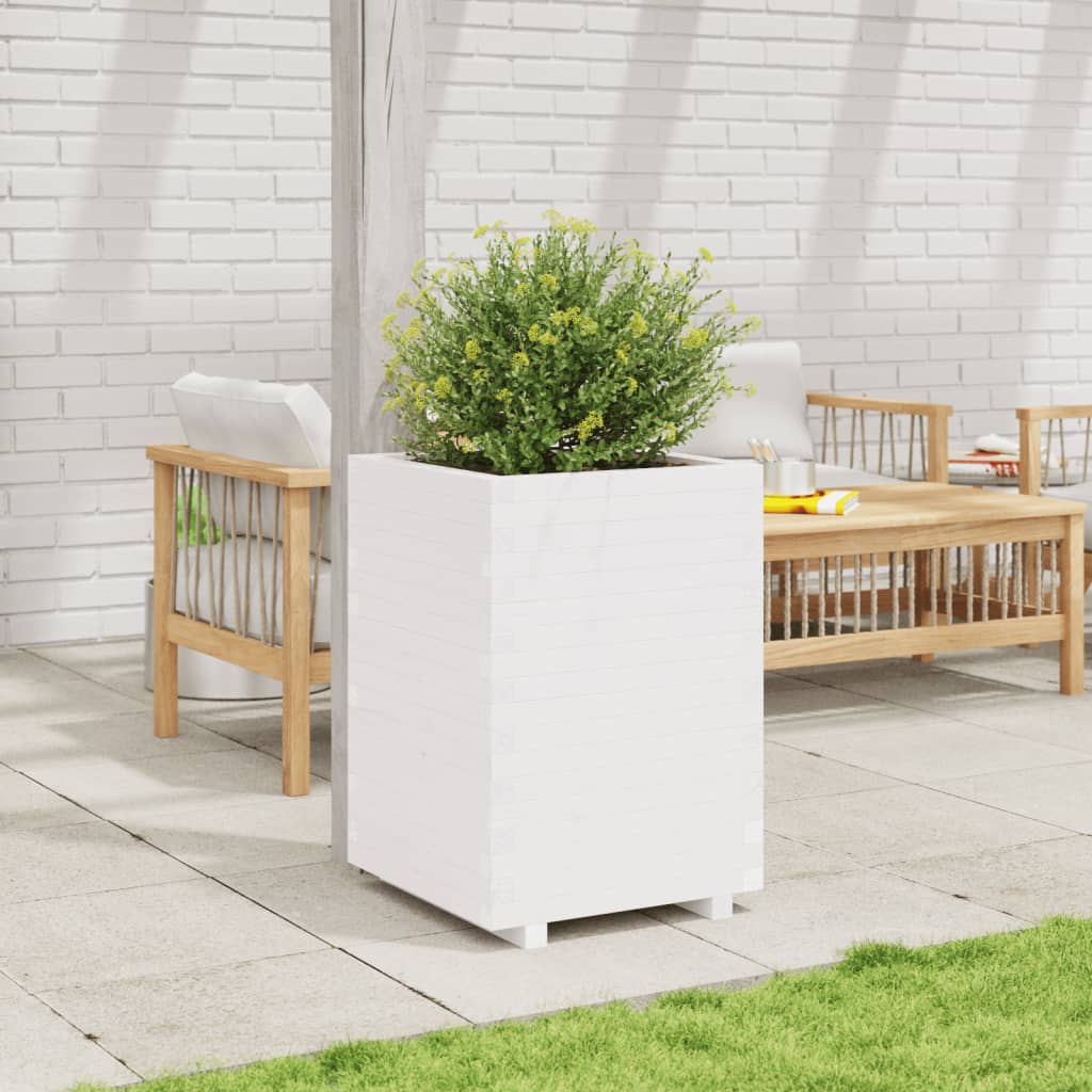 Fioriera da Giardino Bianca 50x50x72,5cm Legno Massello di Pino | homemem39