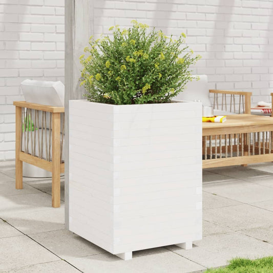 Fioriera da Giardino Bianca 50x50x72,5cm Legno Massello di Pino | homemem39