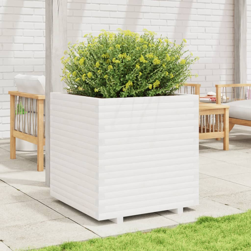 Fioriera da Giardino Bianca 70x70x72,5cm Legno Massello di Pino | homemem39