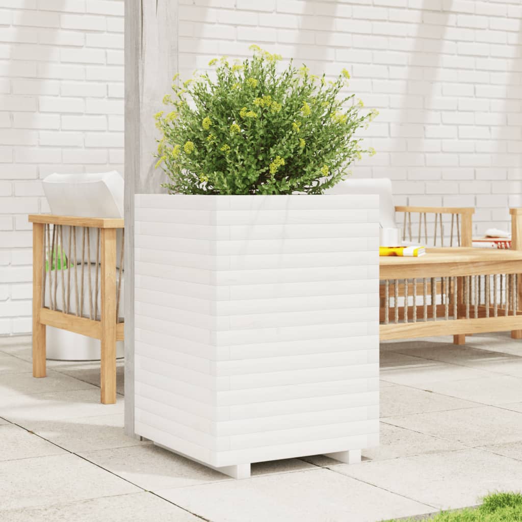 Fioriera da Giardino Bianca 50x50x72 cm Legno Massello di Pino | homemem39
