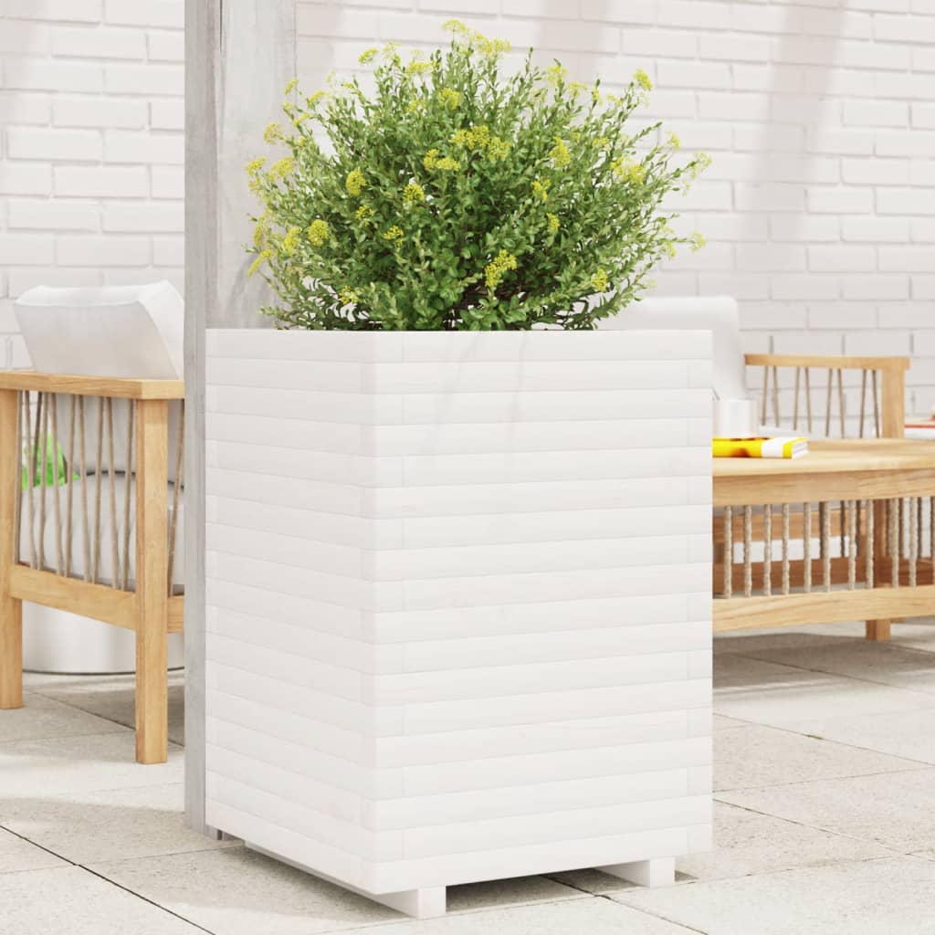 Fioriera da Giardino Bianca 50x50x72 cm Legno Massello di Pino | homemem39