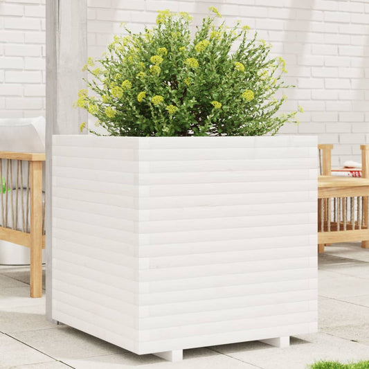 Fioriera da Giardino Bianca 70x70x72 cm Legno Massello di Pino