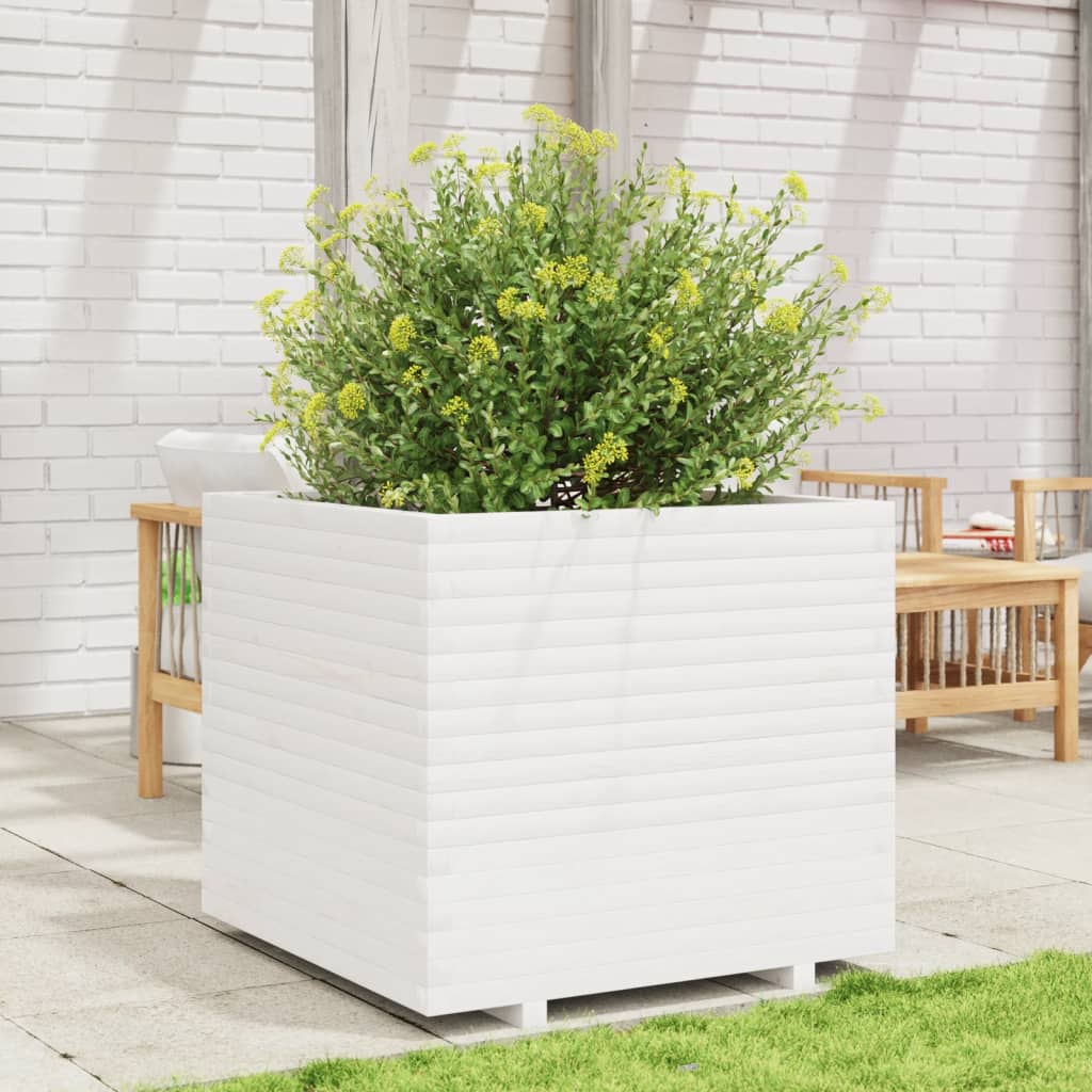 Fioriera da Giardino Bianca 80x80x72 cm Legno Massello di Pino | homemem39