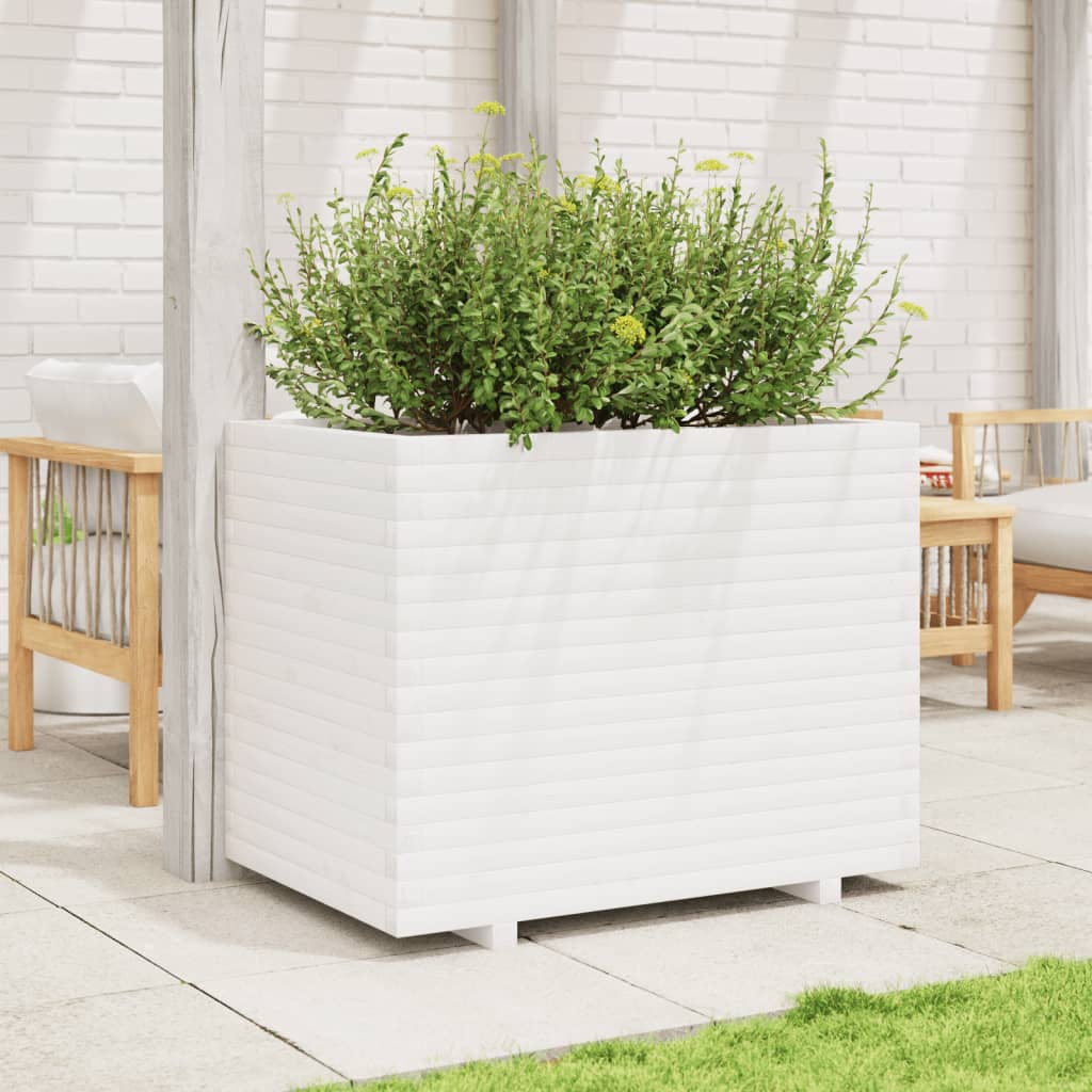 Fioriera da Giardino Bianca 90x60x72 cm Legno Massello di Pino | homemem39