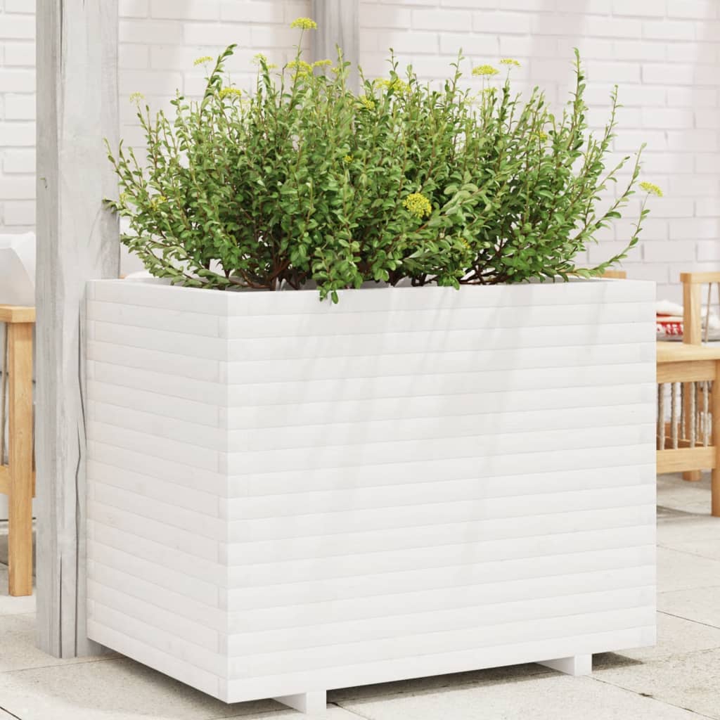 Fioriera da Giardino Bianca 90x60x72 cm Legno Massello di Pino | homemem39