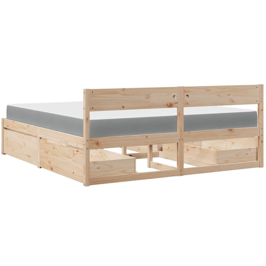 Giroletto Cassetti e Materasso 200x200 cm Legno Massello Pino