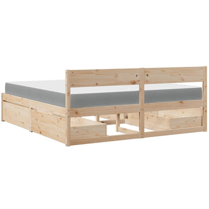 Giroletto Cassetti e Materasso 200x200 cm Legno Massello Pino