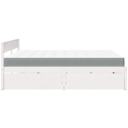 Letto Cassetti e Materasso Bianco 200x200cm Legno Massello Pino - homemem39