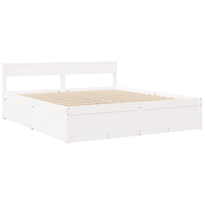 Letto Cassetti e Materasso Bianco 200x200cm Legno Massello Pino - homemem39