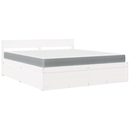 Letto Cassetti e Materasso Bianco 180x200cm Legno Massello Pino - homemem39