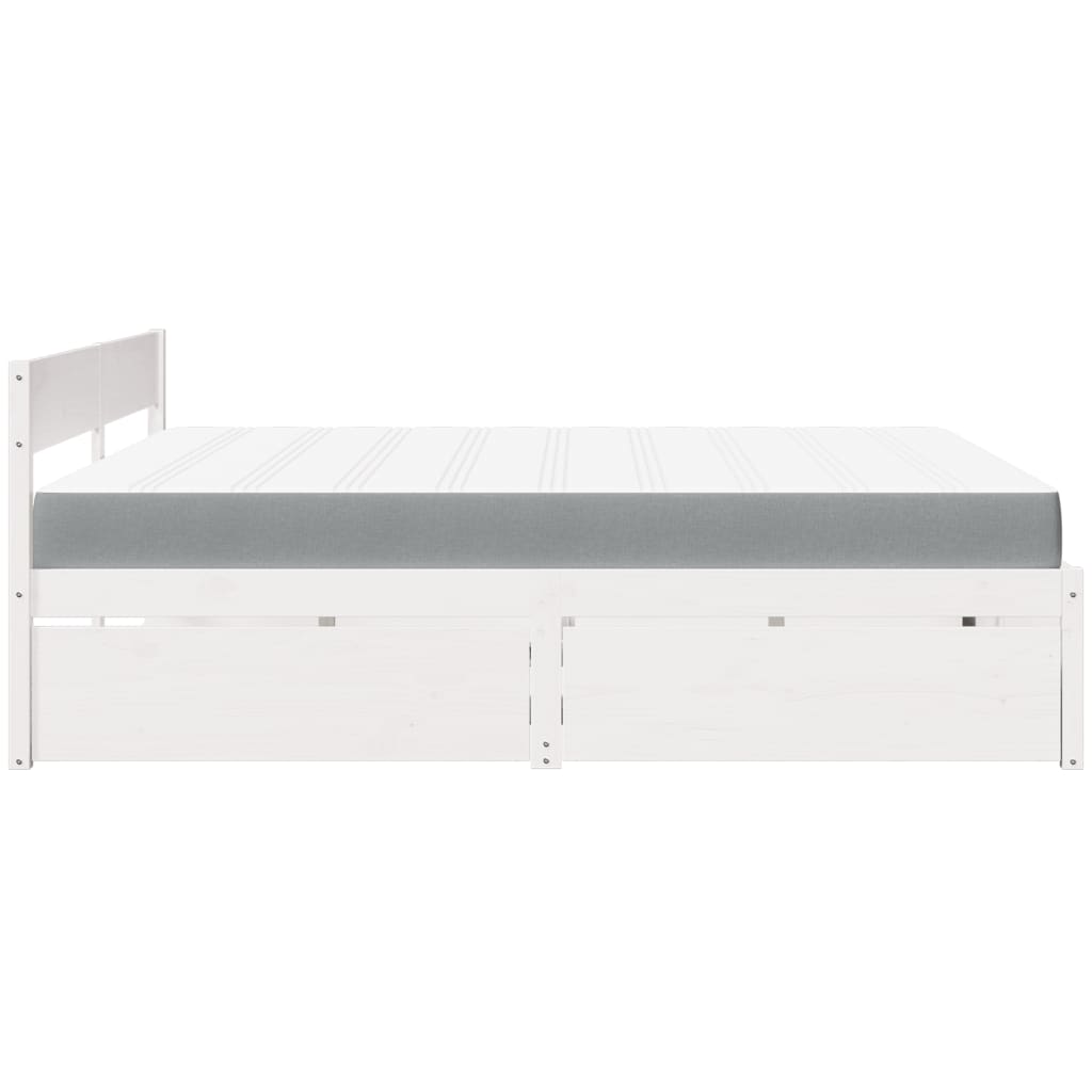 Letto Cassetti e Materasso Bianco 180x200cm Legno Massello Pino - homemem39