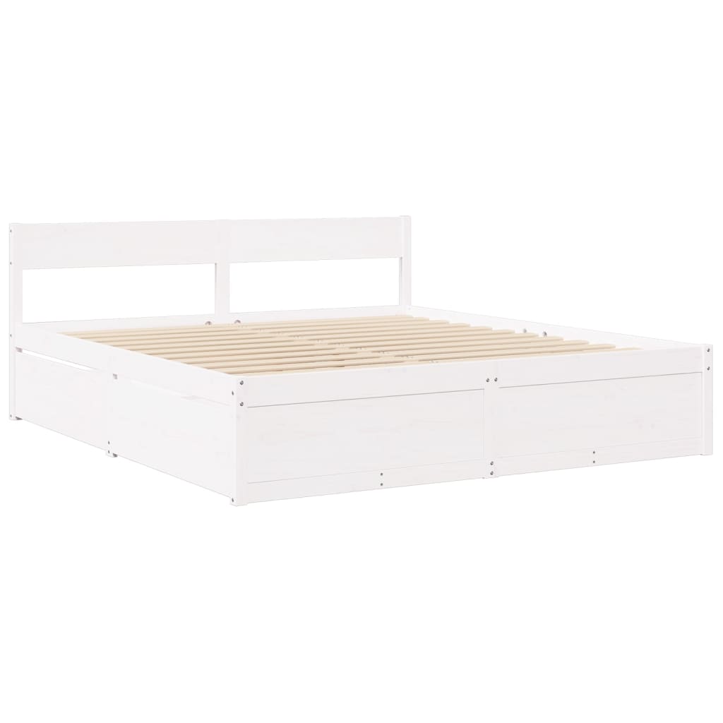 Letto Cassetti e Materasso Bianco 180x200cm Legno Massello Pino - homemem39