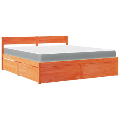 Letto Cassetti e Materasso Marrone Cera 180x200cm Massello Pino | homemem39