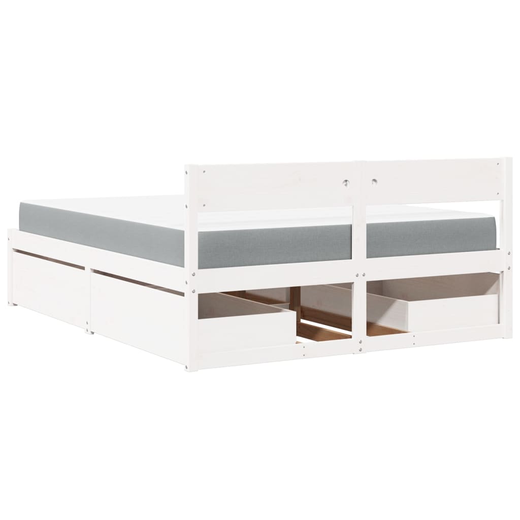 Letto Cassetti e Materasso Bianco 160x200cm Legno Massello Pino - homemem39