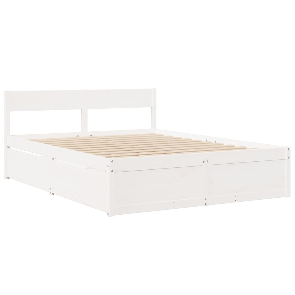 Letto Cassetti e Materasso Bianco 160x200cm Legno Massello Pino - homemem39
